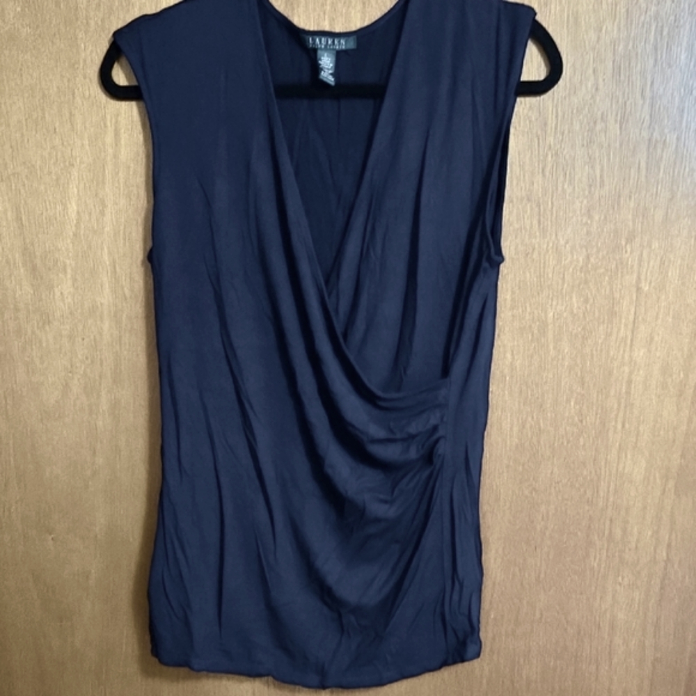 Lauren Ralph Lauren Blue Asymmetrical Draped Blouse